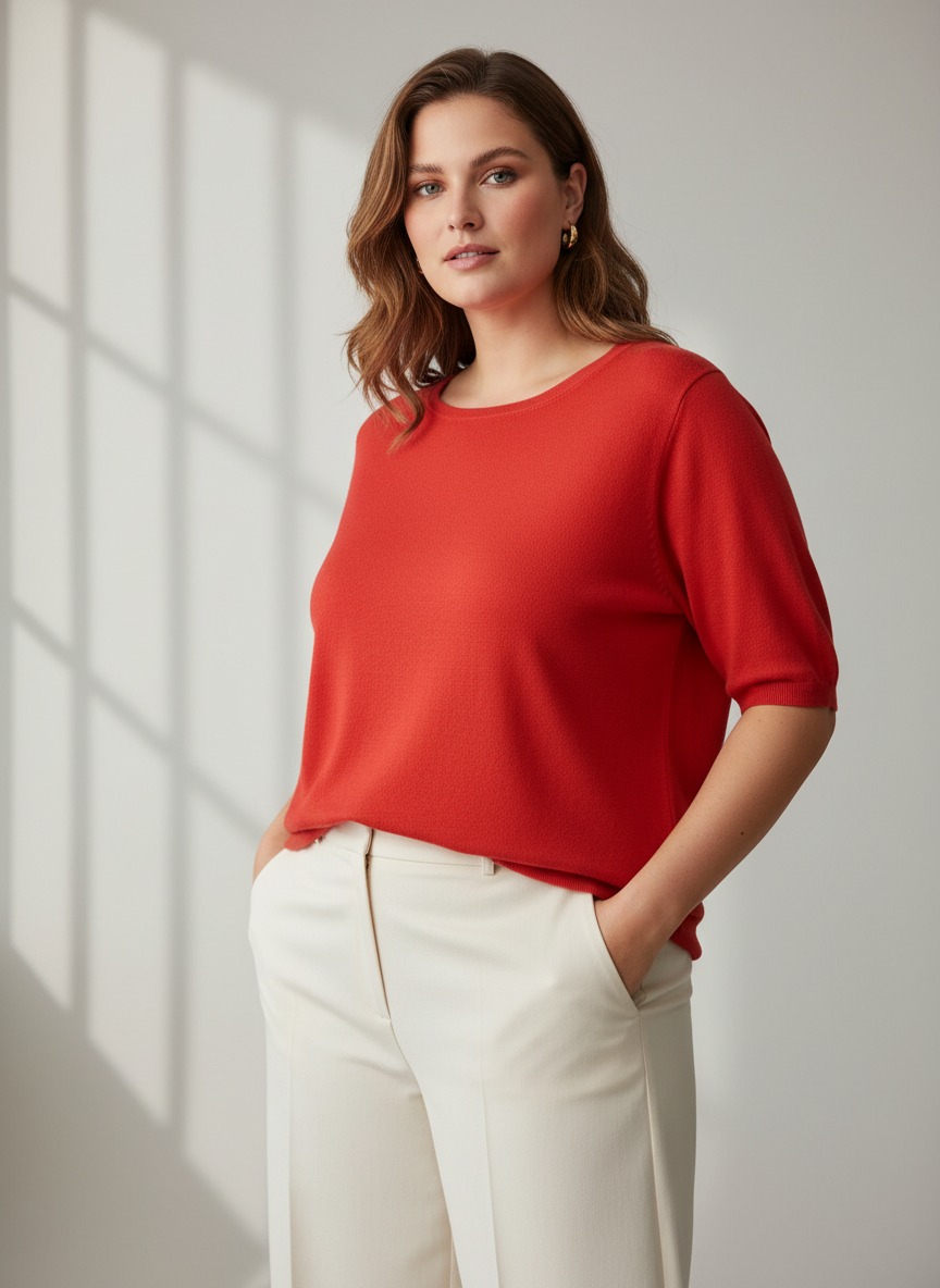 🧶✨ Pull manches courtes corail en laine & cachemire -Taille 44
