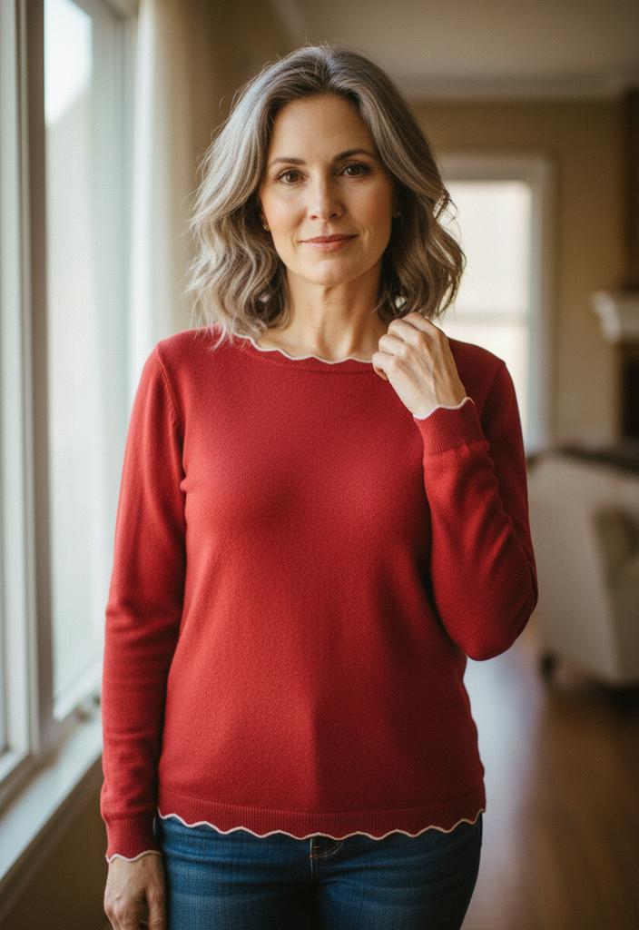 🧶 Pull rouge col ondulé ❤️ Taille 40