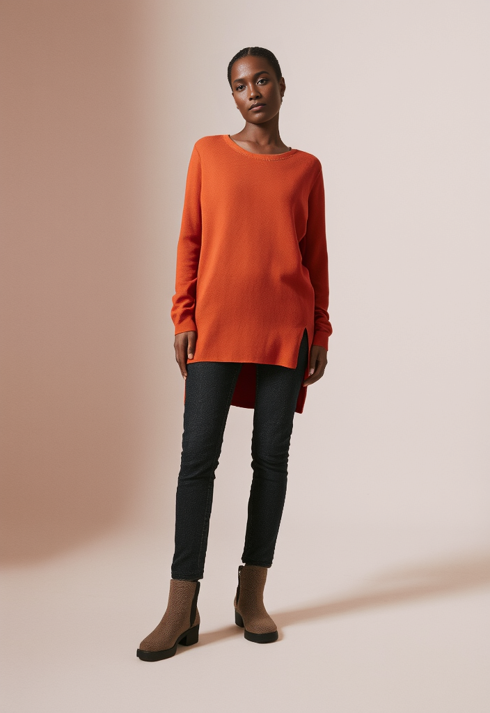🧡 Pull orange – Col rond manches longues Taille 38 🧡