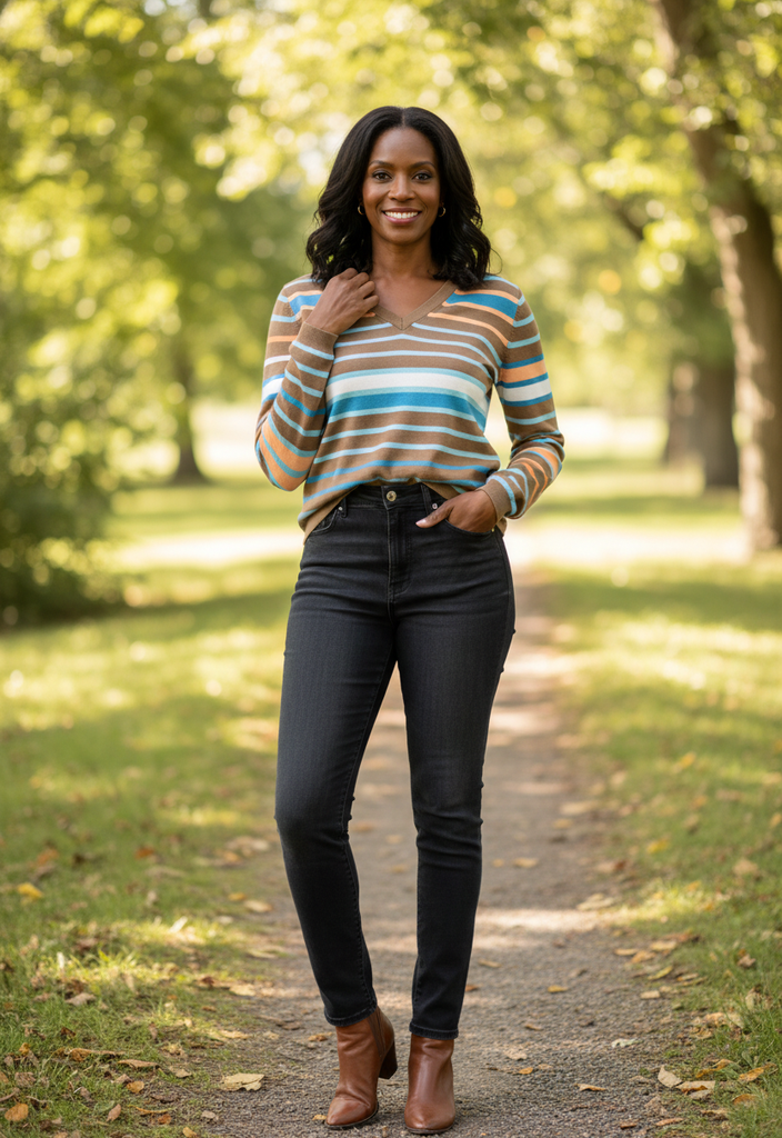 🧡 Pull rayé 100% coton, Taille 38 🩵