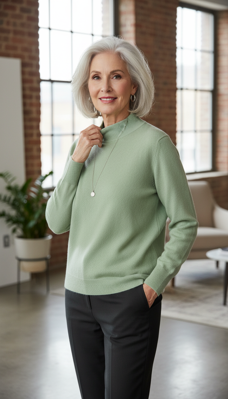 🧶 Pull Cachemire Vert Sauge 100% Cashmere – Taille L 💚