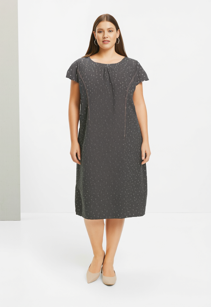 🌑👗 Robe Droite à Pois Gris Anthracite – Taille 44 ✨
