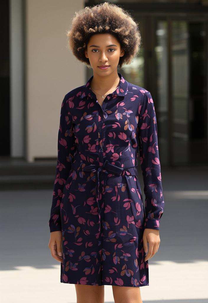 👗✨ Robe fluide à manches longues imprimé feuilles – Taille 38 ✨🍂
