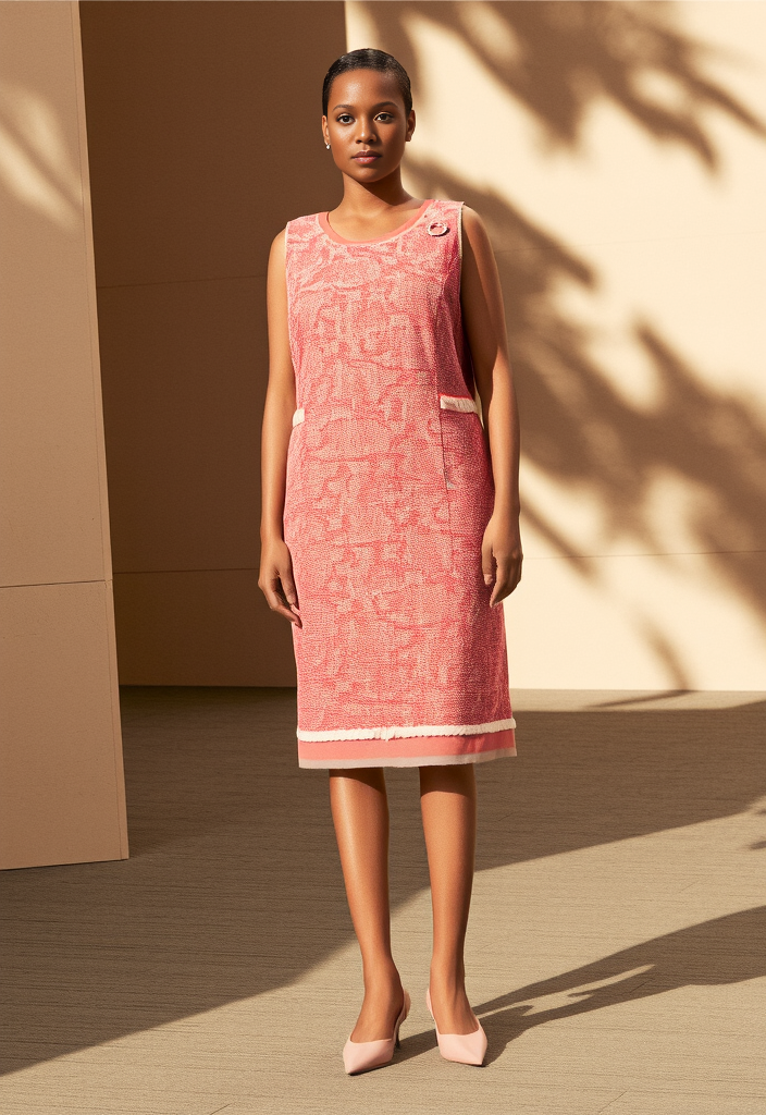 🌸✨ Robe courte sans manches en tweed pailleté corail – Taille 42 ✨🌸