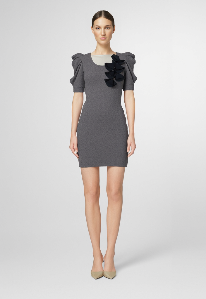 ✨👗 Robe grise à détails pétales noirs 🌑 – Chic & Moderne Taille 36 🌟