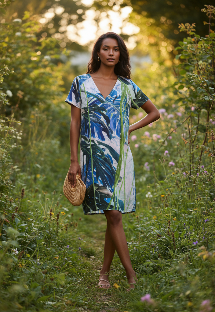 🌿 Robe courte à motifs bambous Taille 40 💚🌺