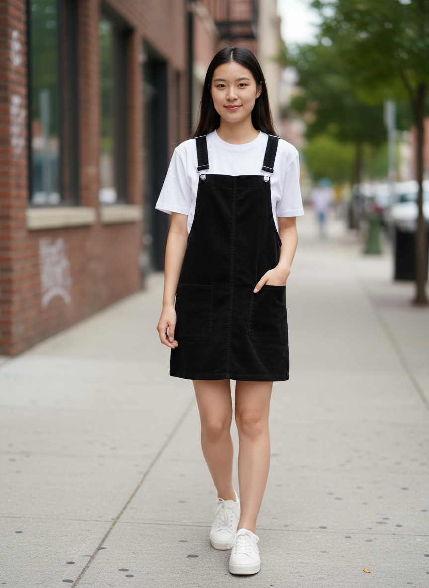 Robe Salopette Noire en Velours Côtelé  👗✨ Taille 40
