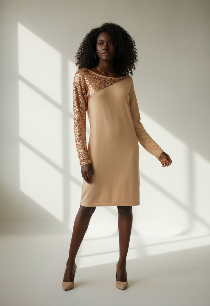 ✨ Robe pull  beige rosé pailletée Taille 38 ✨