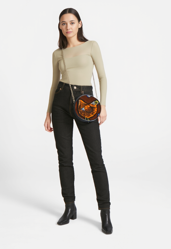👜✨ Sac rond en Wax bi-matière – Unique & Coloré 🌍