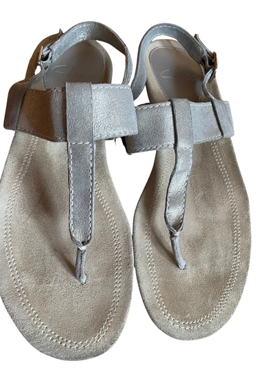 Sandales T-Bar Cuir Gris Pointure 39 👡✨