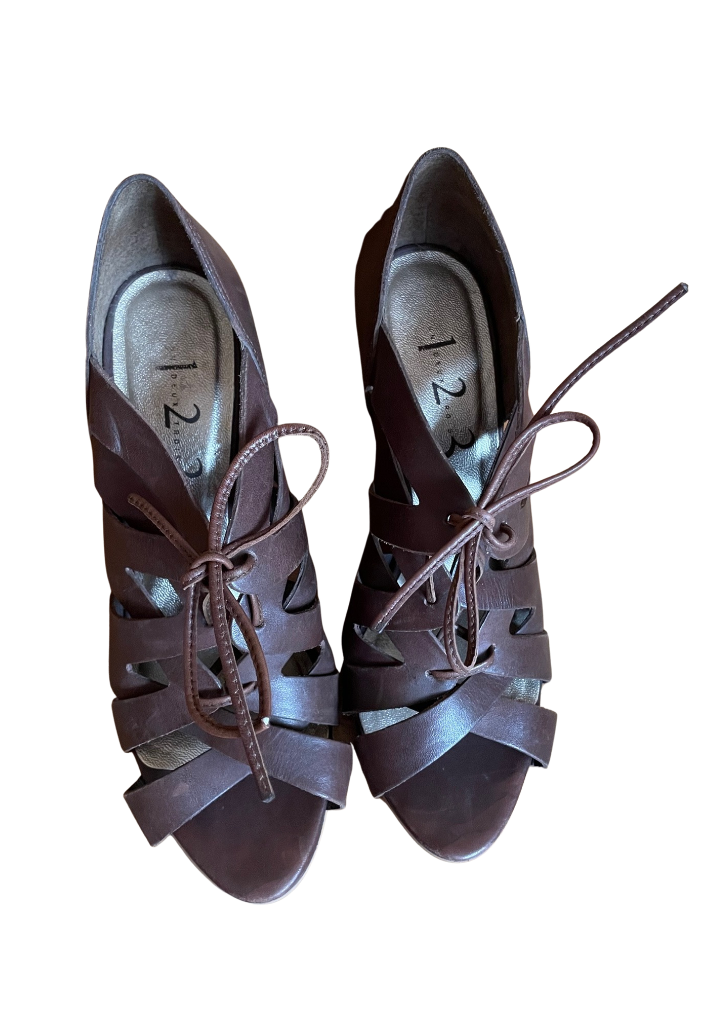 🧶 Sandales à talons compensés en cuir marron 🍂 – Pointure 39