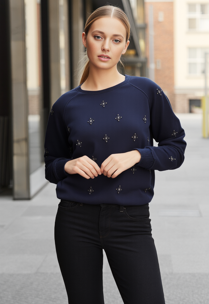 🌟 Pull orné bleu marine Taille 34🌟