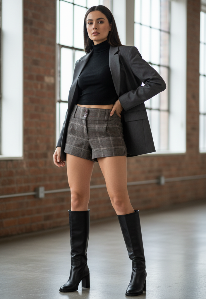 🩶 Short à carreaux gris chiné Taille 40 🩰