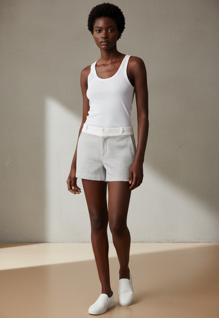 ⚓ Short rayé chic en coton et lin – Taille 36 🌞