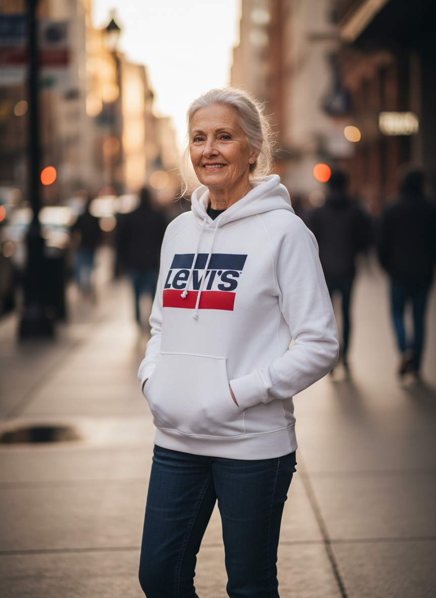 🧢👟 Sweat à capuche blanc – Logo tricolore – Taille 34