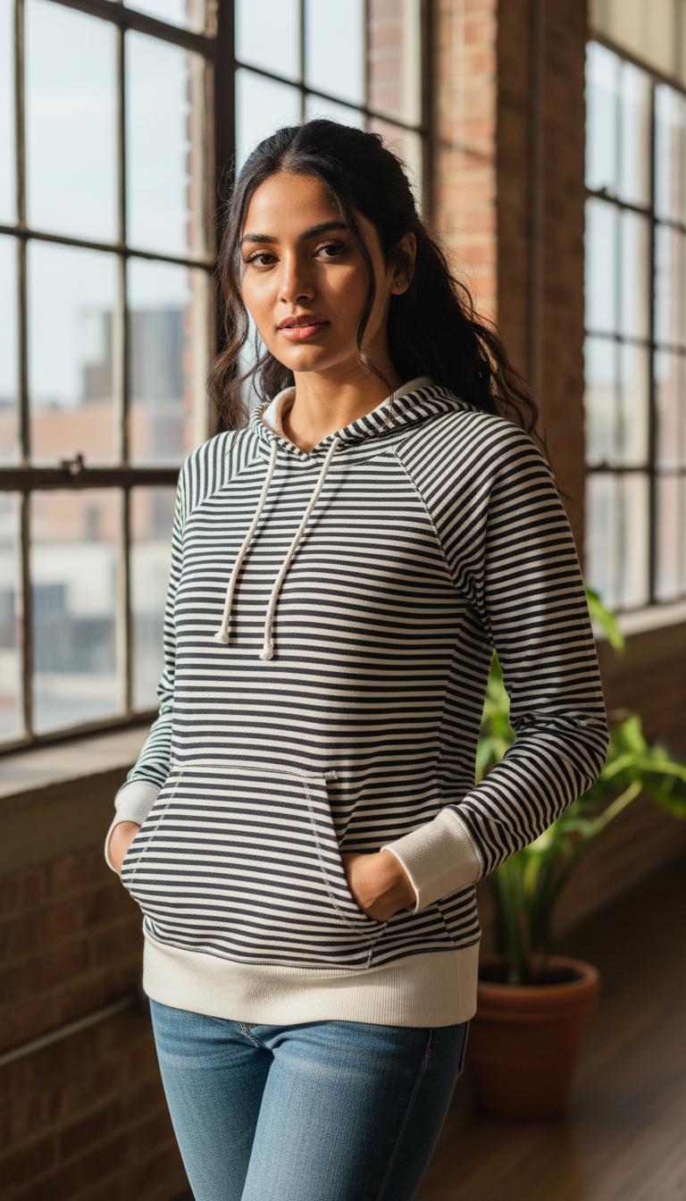 Sweat Marinière à Capuche ⚓🧵 – Style Casual Taille 38