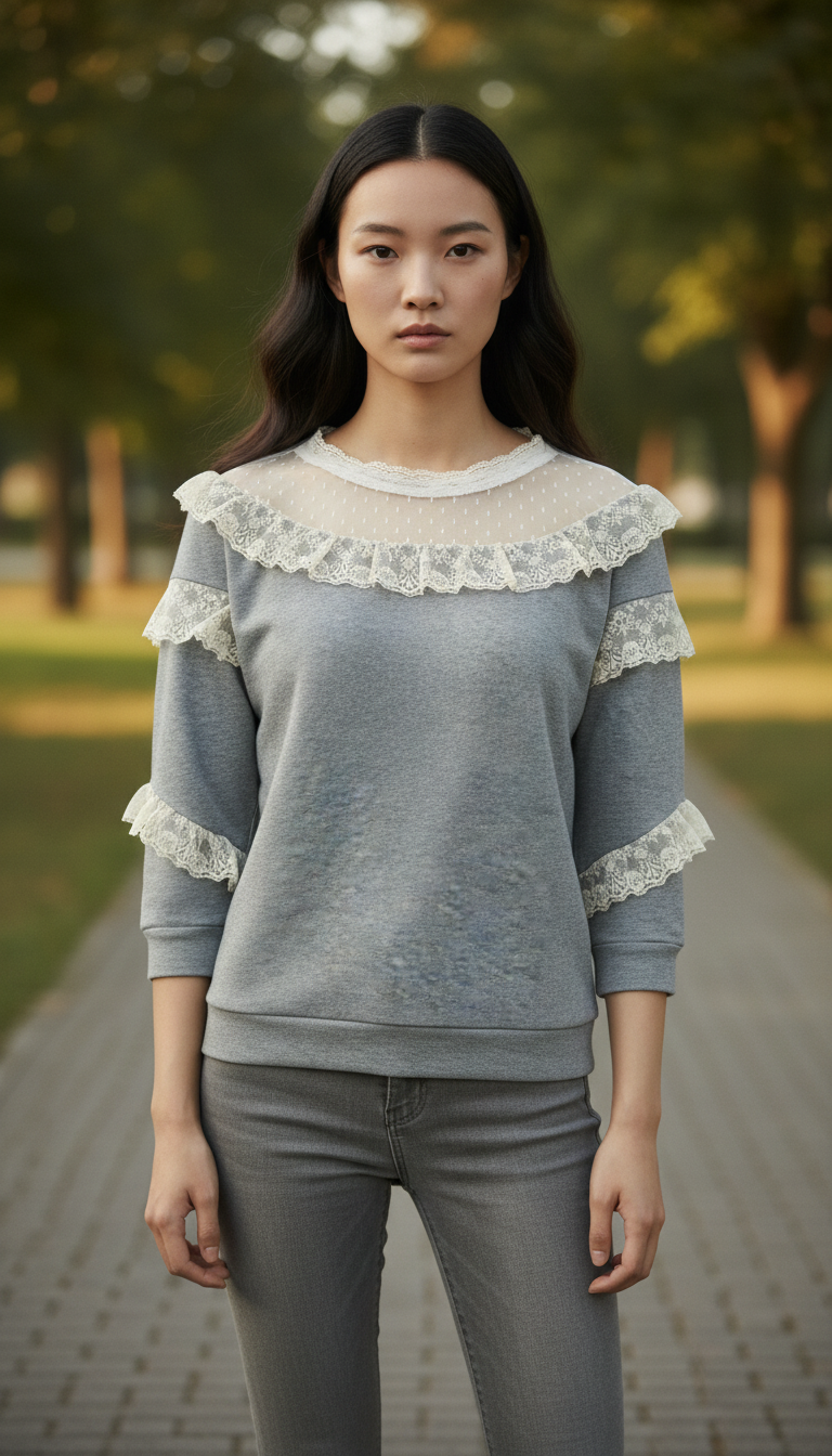 Sweat dentelle manches 3/4 Taille 32 💎