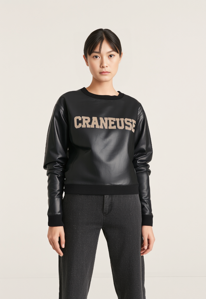 🖤 Sweat noir effet cuir "CRANEUSE" – Taille 36 🖤