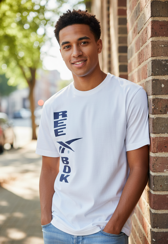 👕 Tee-shirt blanc & bleu marine – Logo vertical stylé 💙🤍 – Taille M