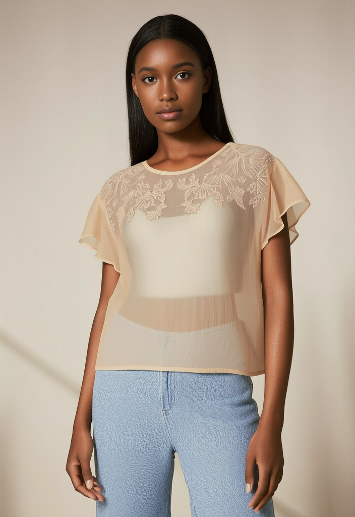 🌸 Haut transparent brodé Taille 38 🌸