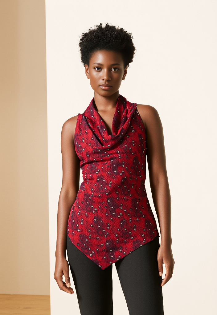 Top Bordeaux Imprimé à Col Bénitier – Taille 46 🌹✨