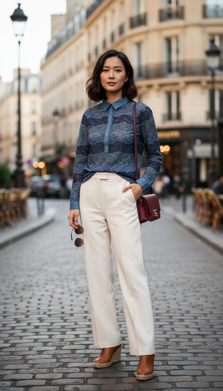 Blouse Dentelle Bicolore Élégante Taille 36 (Neuve) 🌿✨