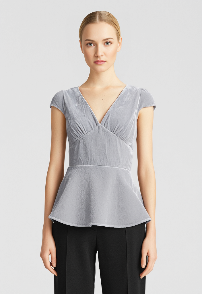 ✨ Top en velours gris argenté  – Style Peplum Taille 36 💎👗