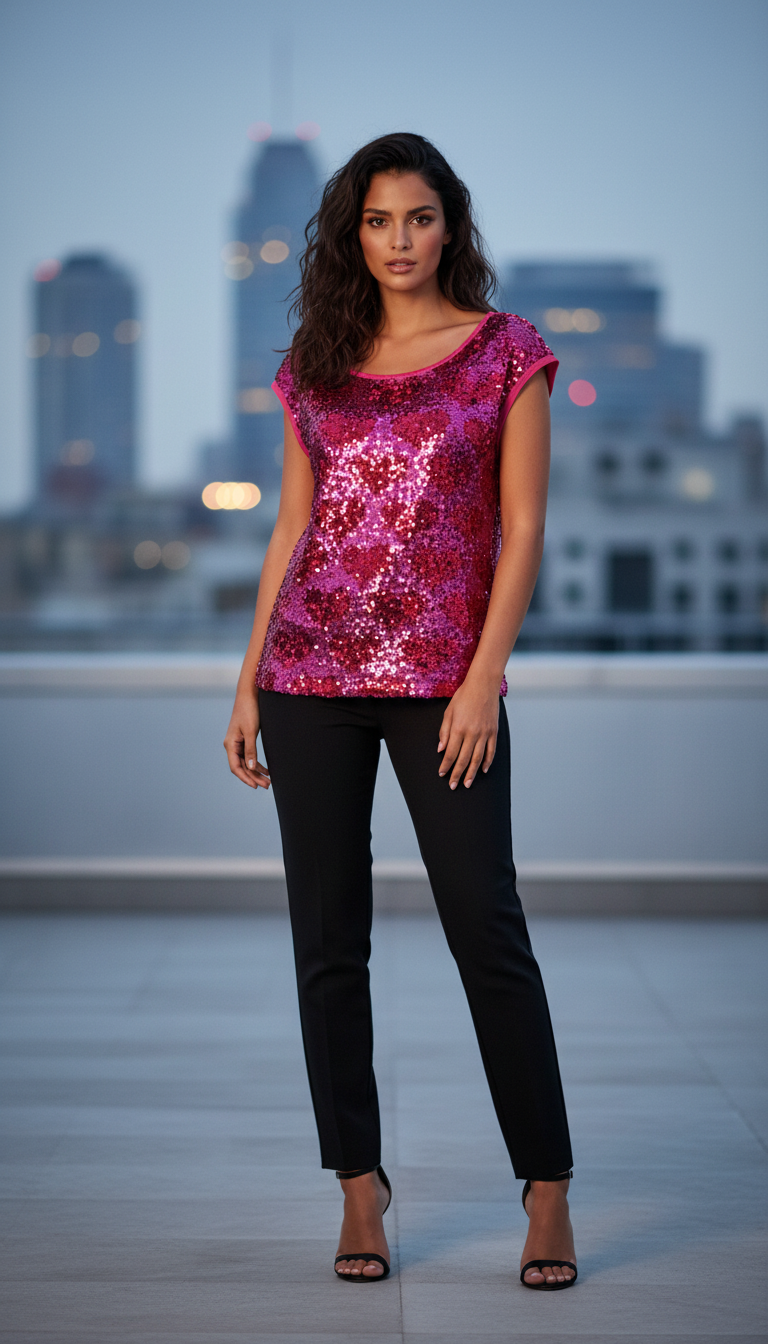 🌟 Top Sans Manches Sequins Cœur Taille 38 💖