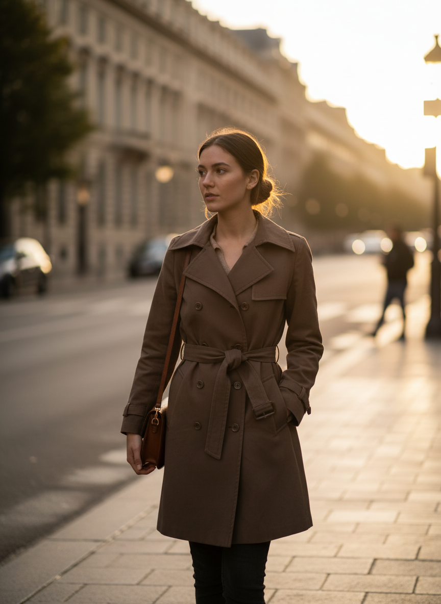 🧥 Trench coat  en coton marron – Taille 38 ✨🌿