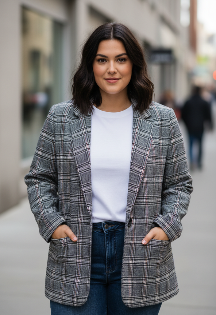 🧥 Veste à carreaux chic grise – Taille 42 🇫🇷