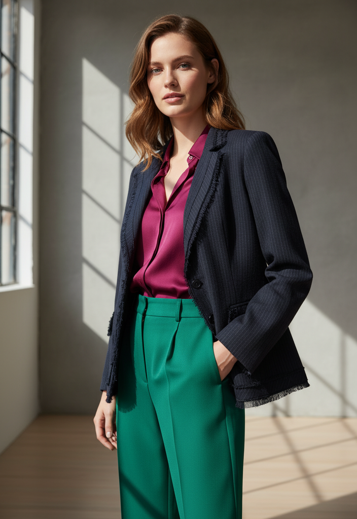 Veste Laine Vierge à Rayures – Élégance Française Taille 40 🇫🇷✨