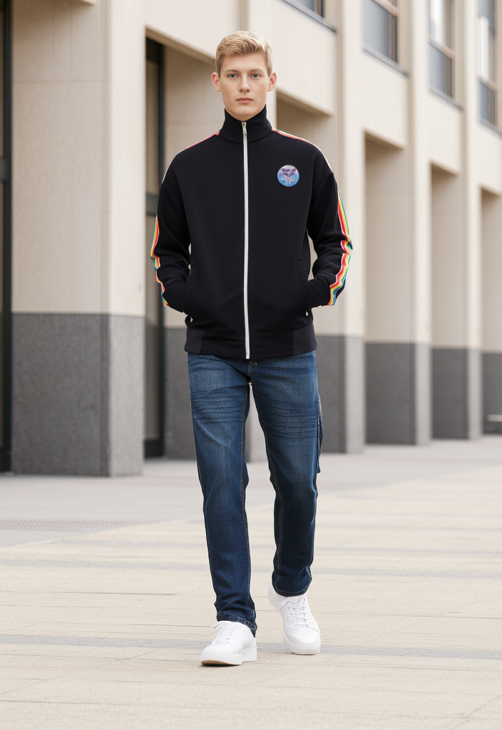 🎉 Veste noire  avec bandes arc-en-ciel Taille L 🎉