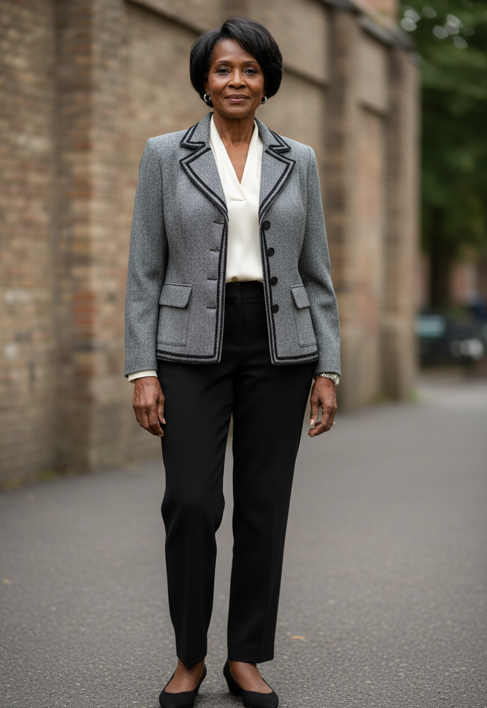 🧥 Veste Tailleur Grise Chic à Détails Contrastants – Taille 40