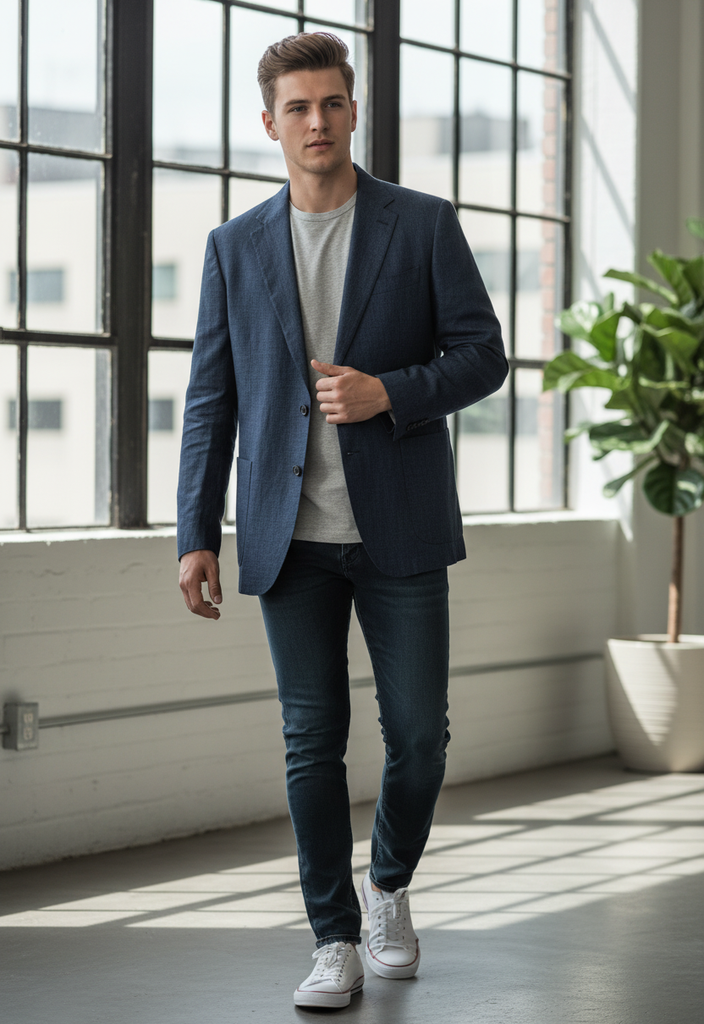 🕴️ Veste en lin bleu foncé 🇮🇹 – Taille L ✨