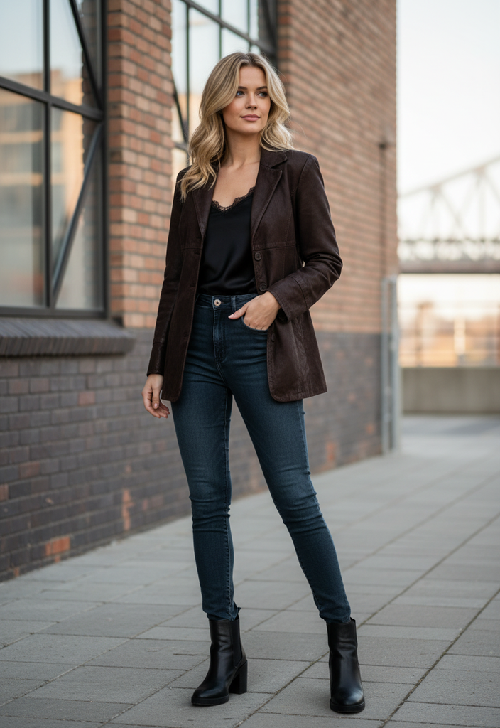 ✨🧥 Veste en Cuir Chocolat– Élégance Intemporelle Taille 36 ✨🤎
