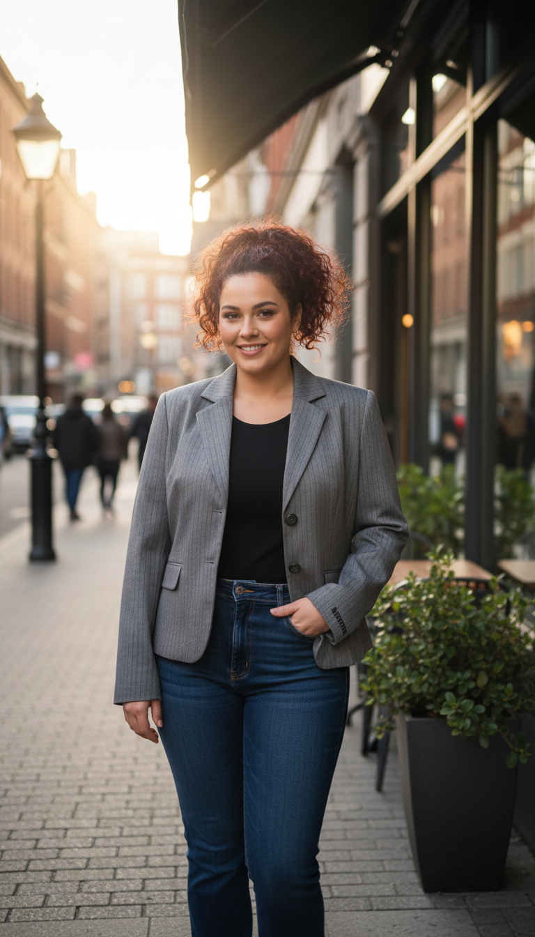 🧥✨ Veste grise à fines rayures Taille 44