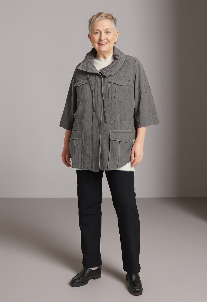 Veste saharienne en lin gris – Taille 46 🌿✨