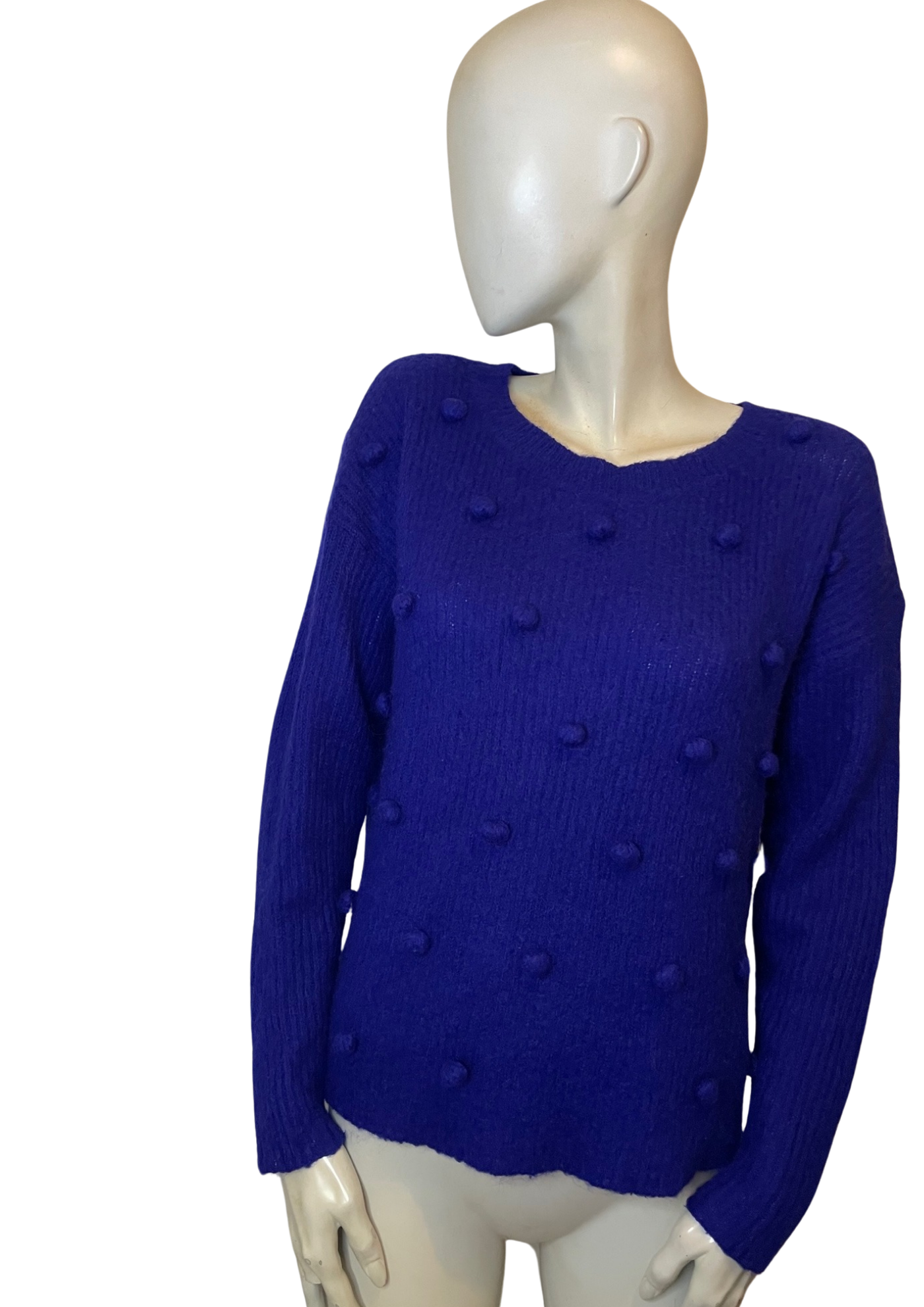 🌟 Pull laine et mohair bleu avec pompons 🌟