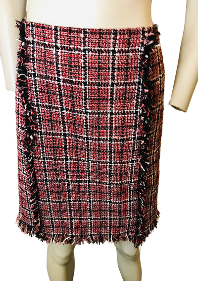 💃 Jupe en tweed bordeaux à franges - Taille 50 💃