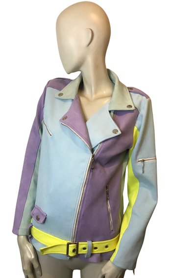 🌈 Perfecto Pastel – Color Block Violet, Bleu & Jaune Taille 40 💜💙💛