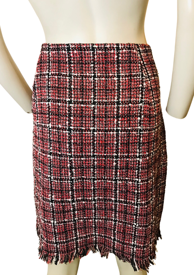 💃 Jupe en tweed bordeaux à franges - Taille 50 💃
