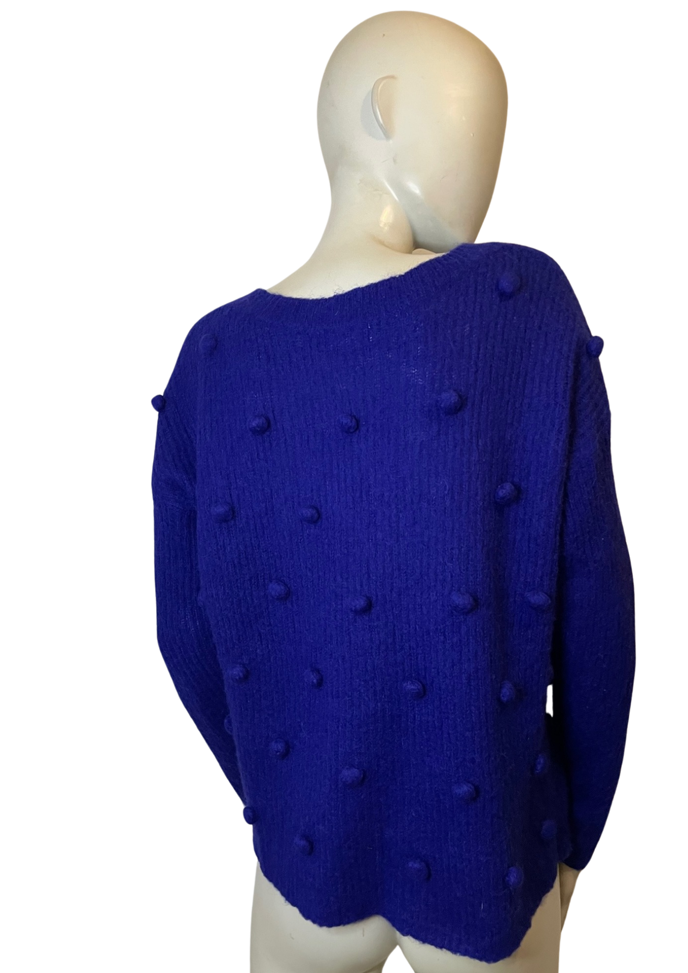 🌟 Pull laine et mohair bleu avec pompons 🌟