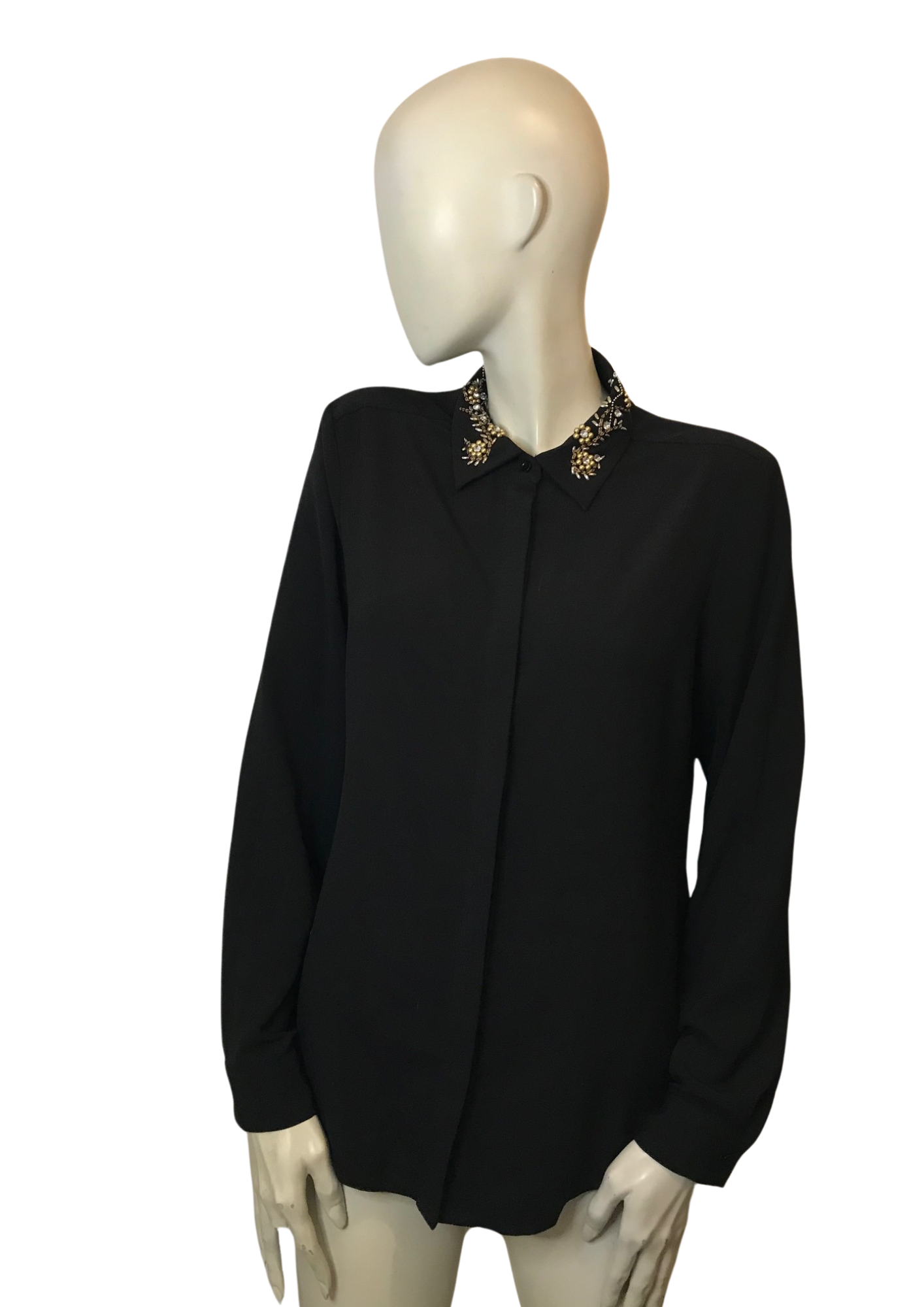Haut Noir Col V Perlé Sheego - Taille 26-28, Viscose élasthanne, Neuf Avec étiquettes