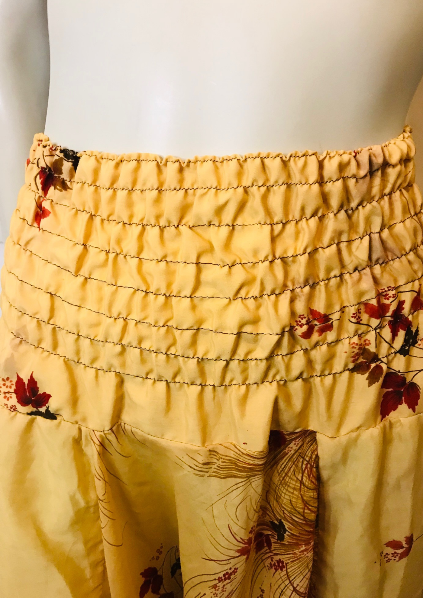 🌼 Sarouel en Soie Recyclée Fleuri Jaune – Taille 38 🌿