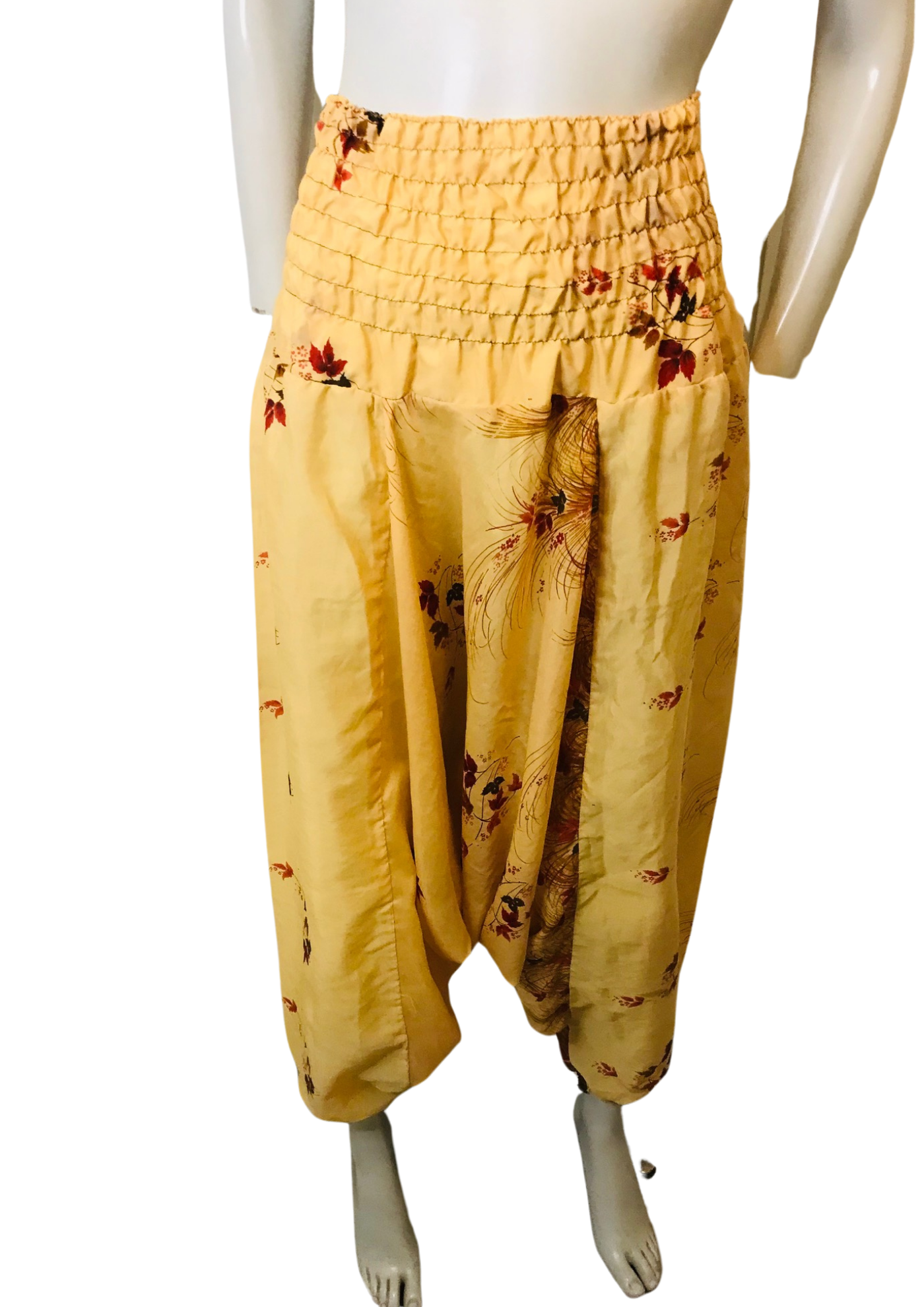 🌼 Sarouel en Soie Recyclée Fleuri Jaune – Taille 38 🌿