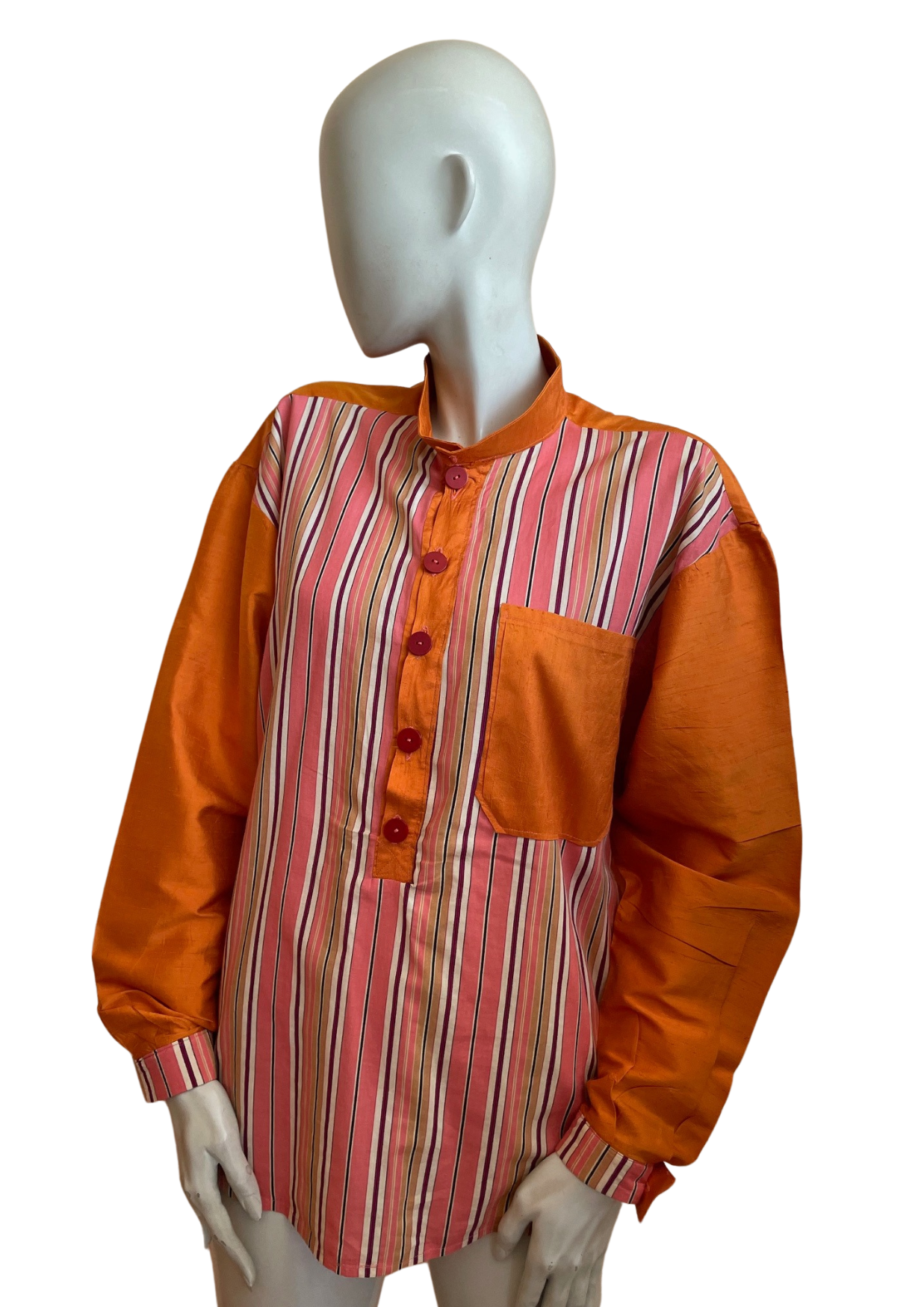 🌈 Chemise à rayures colorées en soie sauvage et coton Taille 42 🌈