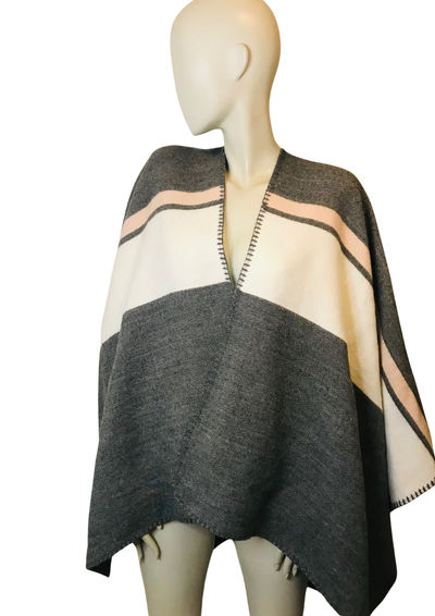🧣 Poncho oversize à rayures 🖤🤍💗 | Taille unique