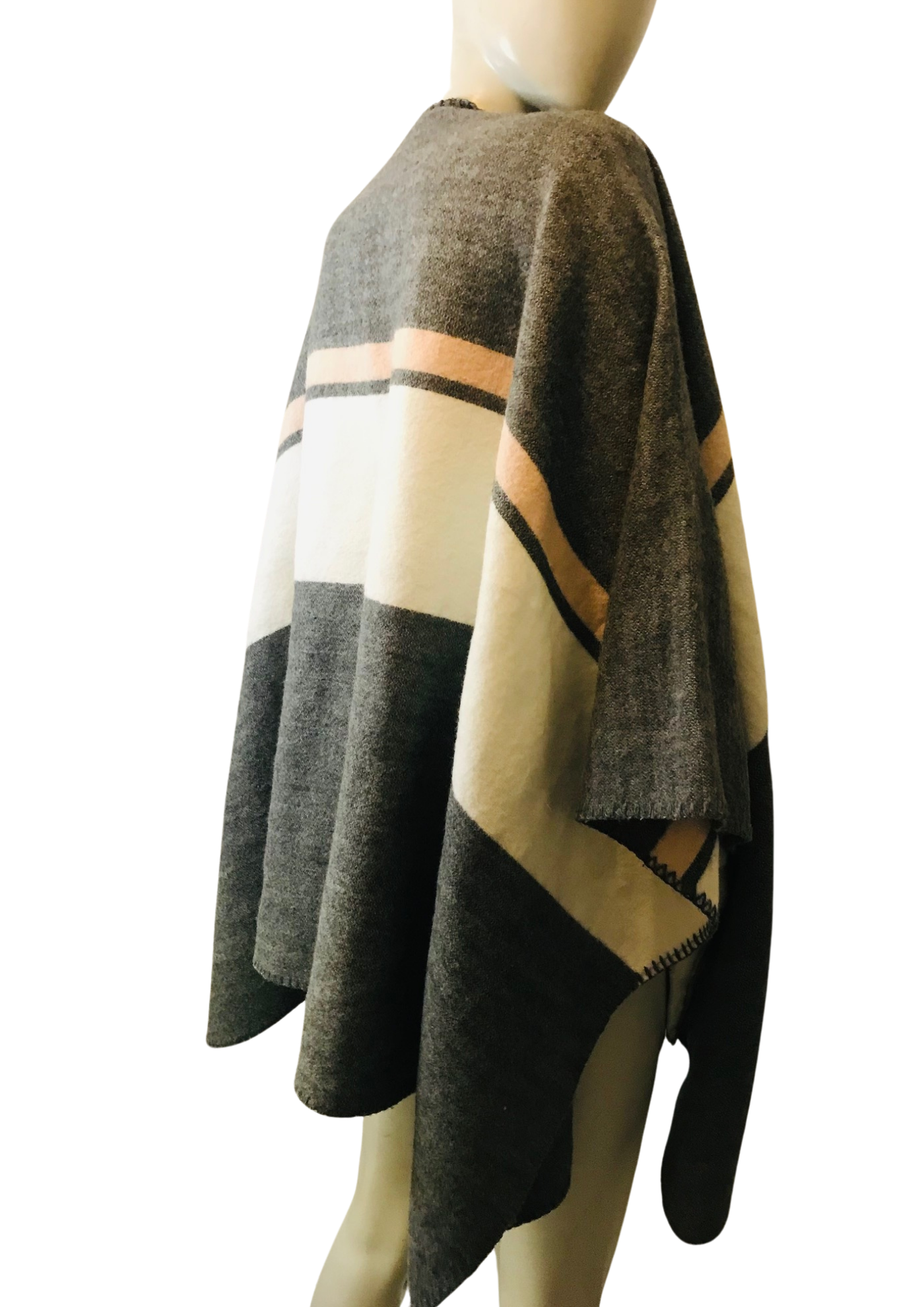 🧣 Poncho oversize à rayures 🖤🤍💗 | Taille unique