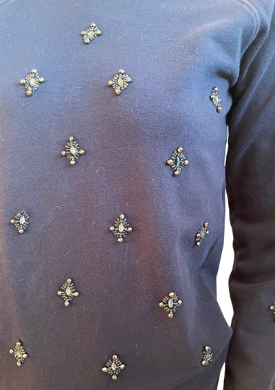 🌟 Pull orné bleu marine Taille 34🌟