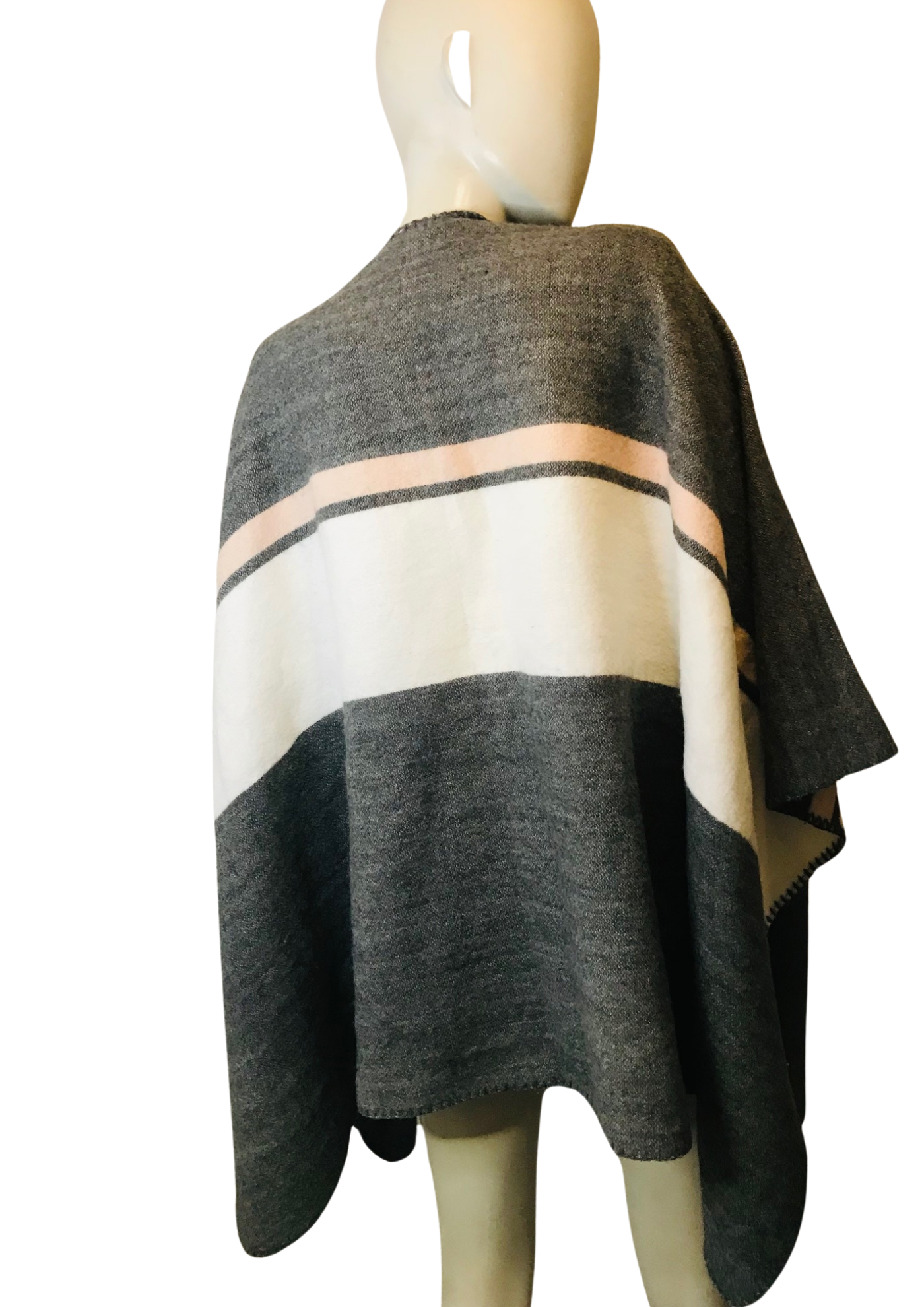 🧣 Poncho oversize à rayures 🖤🤍💗 | Taille unique